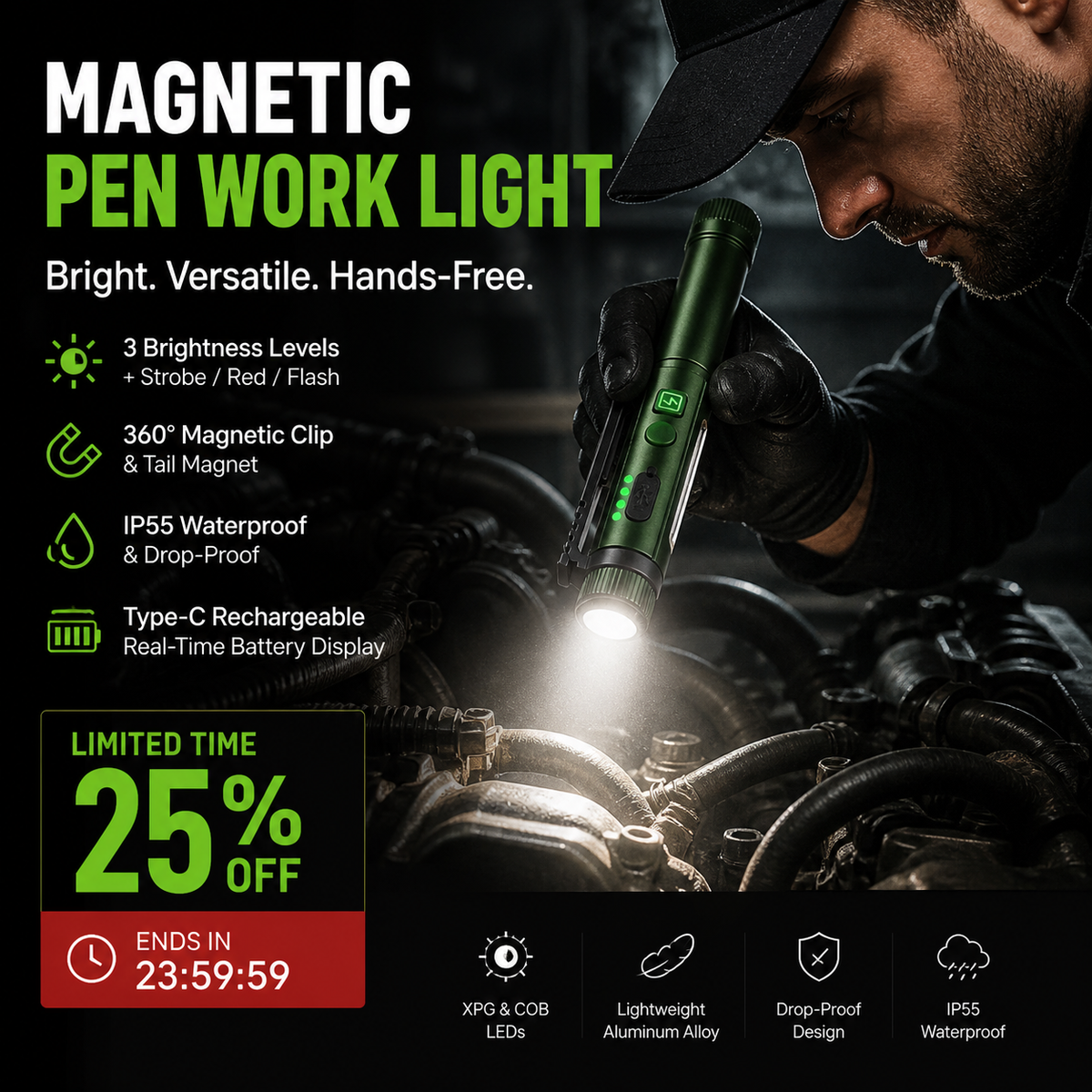 Multifunctional Pen-Shaped Work Light with Strong Magnet